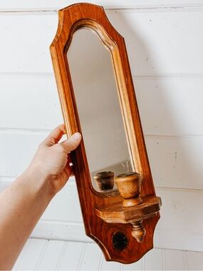 Vintage Wooden Mirrored Wall Sconce Candle Holder | Cottagecore